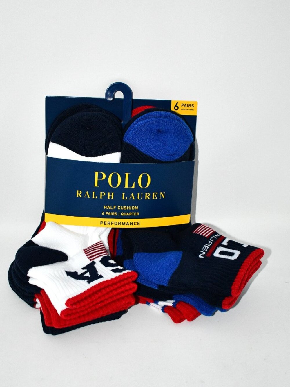 Polo Ralph Lauren 6-pack quarter length socks Rugby stripes w flag & USA #824681